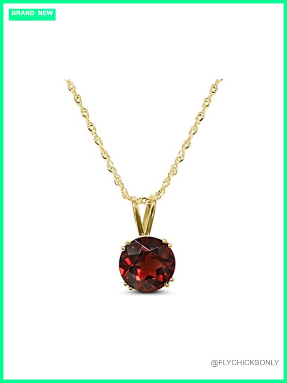 14K Yellow Gold Garnet Round Pendant Necklace 16in Chain